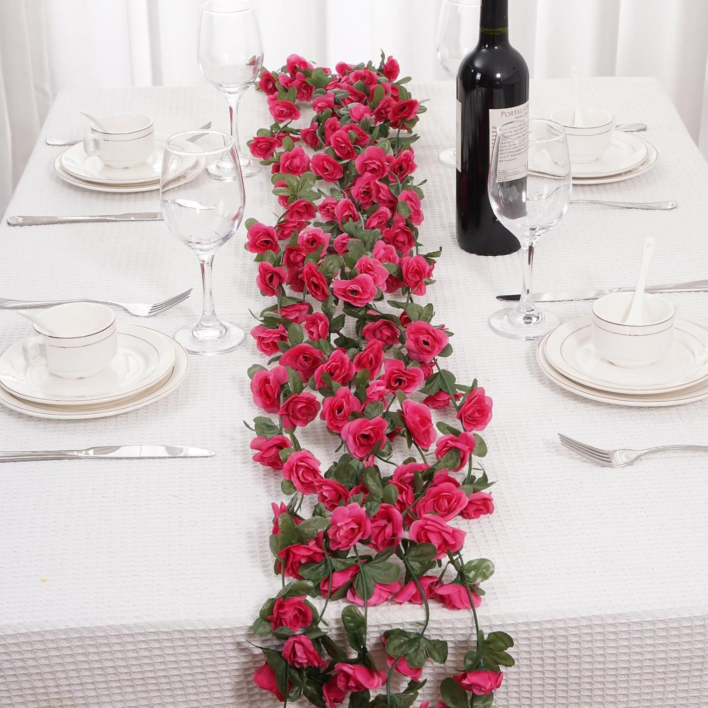 5 Pcs 41FT Flower Garland, Artificial Rose Garland Flowers Plants Fake Flower Hanging Rose Ivy, Birthday Party Valentine's Day Wedding Wall Arch Decor（Fuchsia）