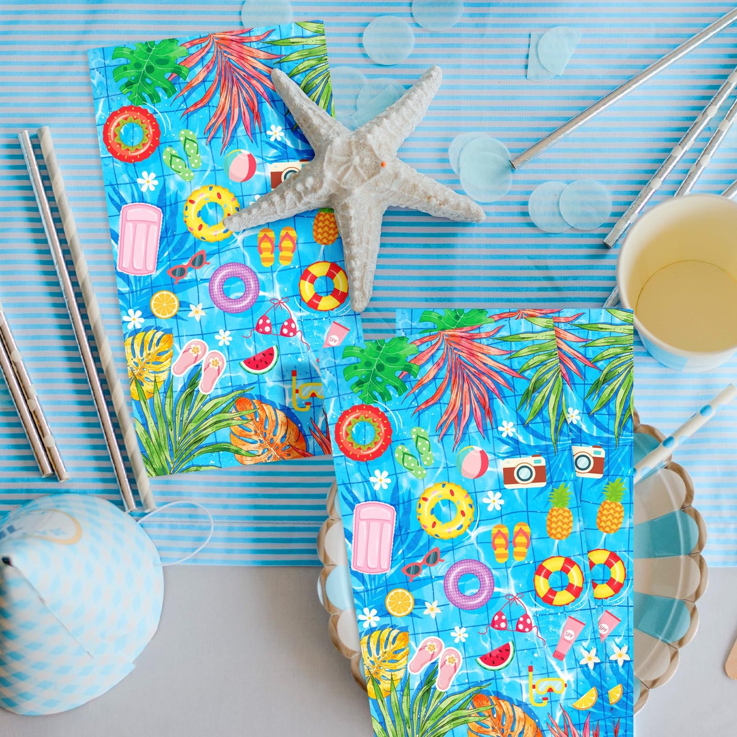 100 Pack Pool Party Paper Napkins – Tropical Summer Disposable Napkins 13 x 16 Inches Unfolded with