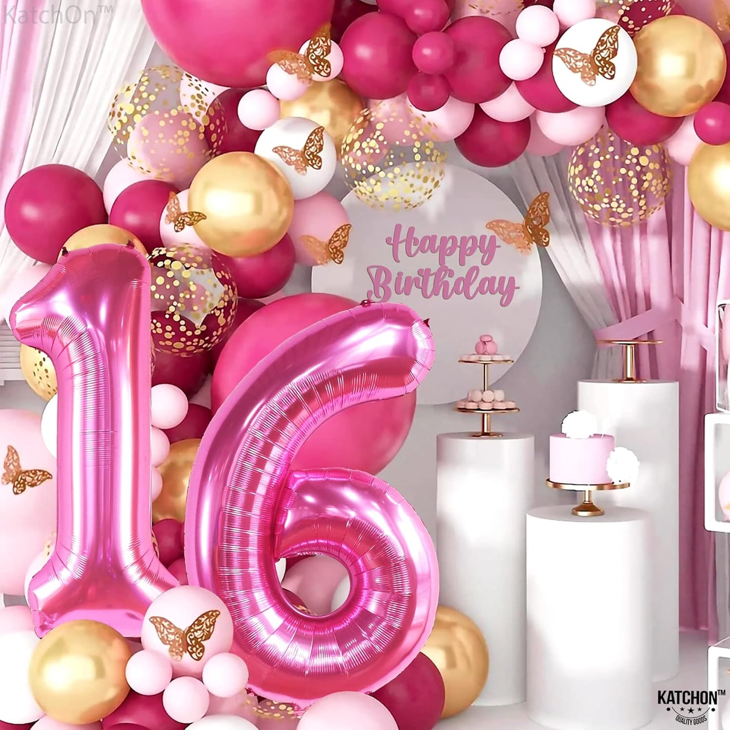 KatchOn, Hot Pink 16 Balloon Numbers - Huge, 40 Inch | Sweet 16 Decorations Hot Pink | Number 16 Balloons, Sweet 16 Party Decorations Pink | 16th Pink Party Decor, 16th Birthday Decorations