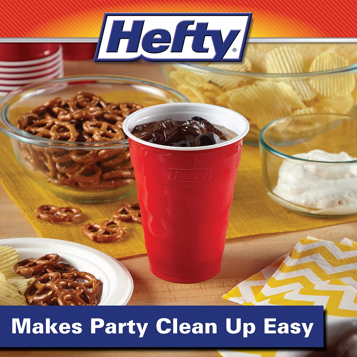 Hefty Party On Disposable Party Cups, Red, 18oz, 50ct