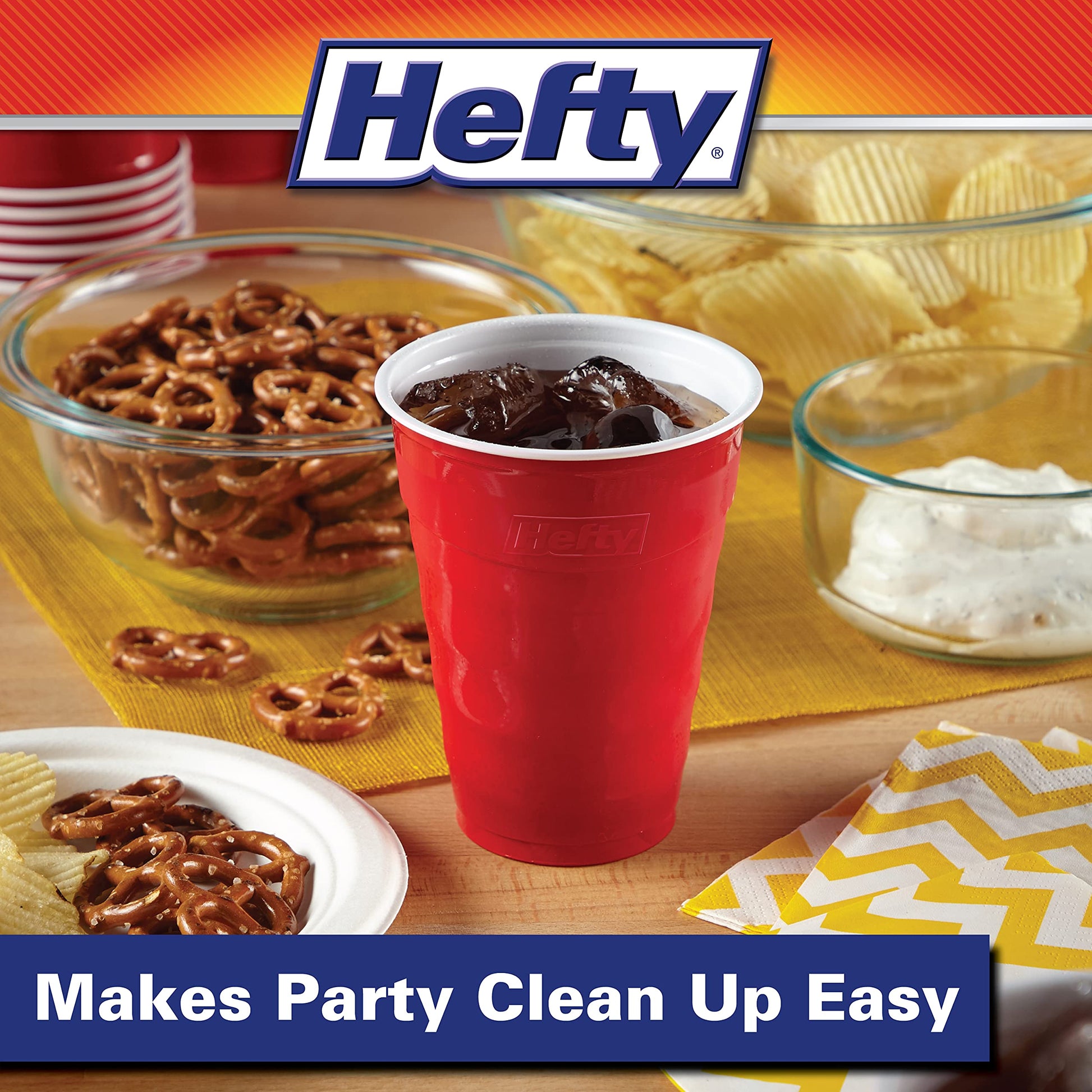 Hefty Party On Disposable Party Cups, Red, 18oz, 50ct
