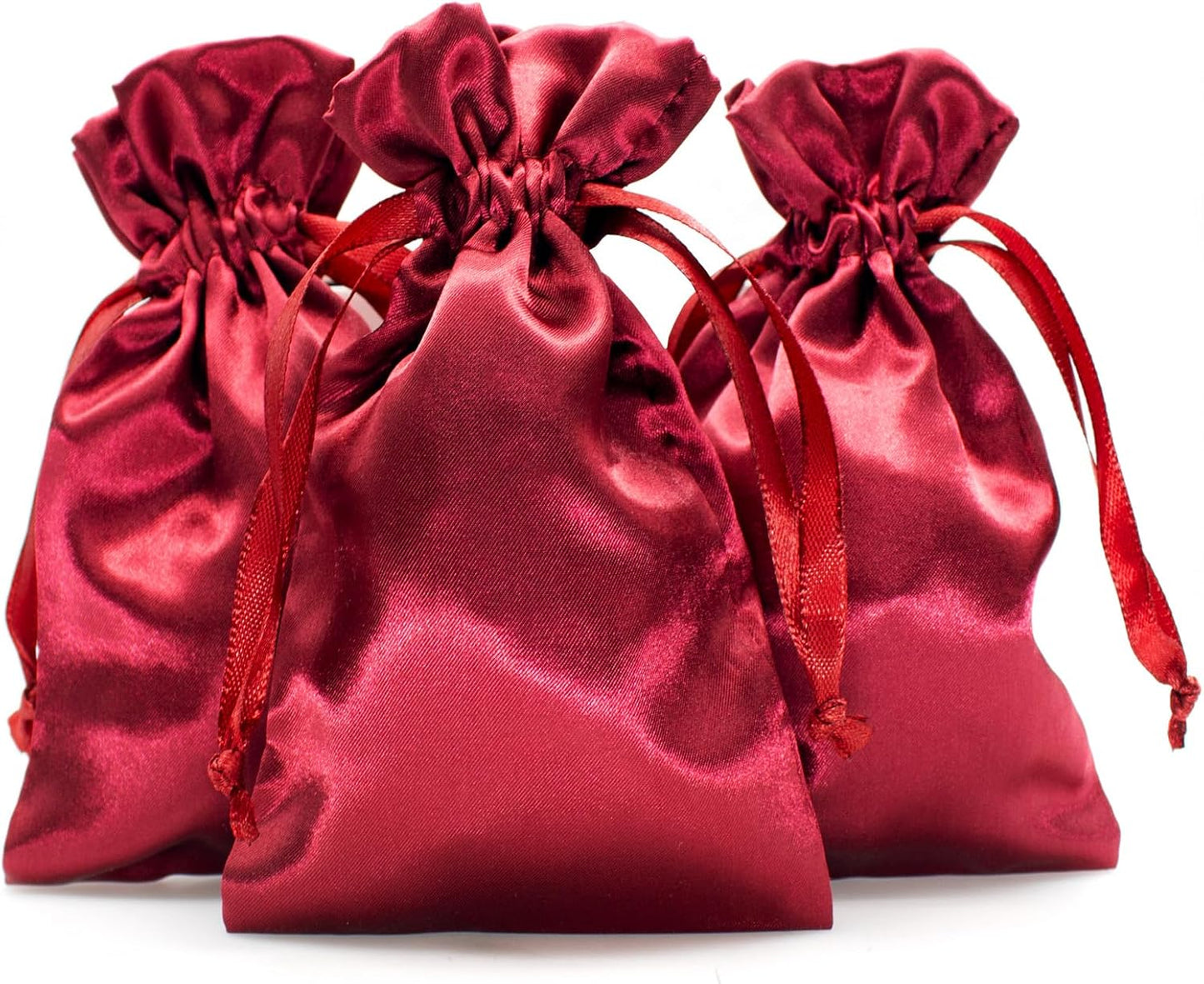 Knitial 4" x 6" Burgundy Satin Gift Bags, Jewelry, Wedding Favor Drawstring Bags Baby Shower Christmas 50 Count