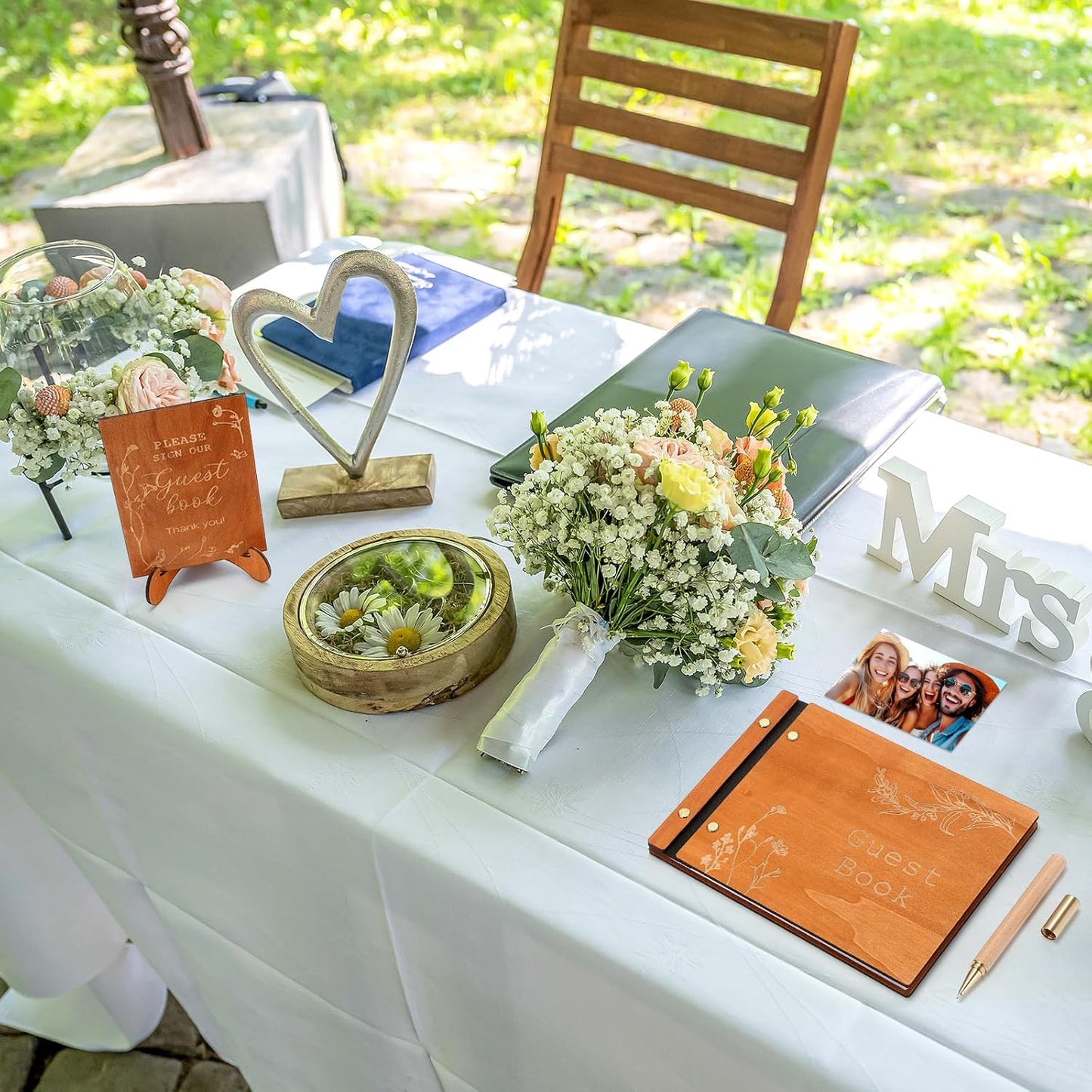 Wedding Guest Book Personalized Photo Guestbook to Sign at Reception Wedding Guest Sign in Book Photo Album Hard Cover 88 Lined Pages for Baby Shower Birthday Anniversary Party (Wood Floral)