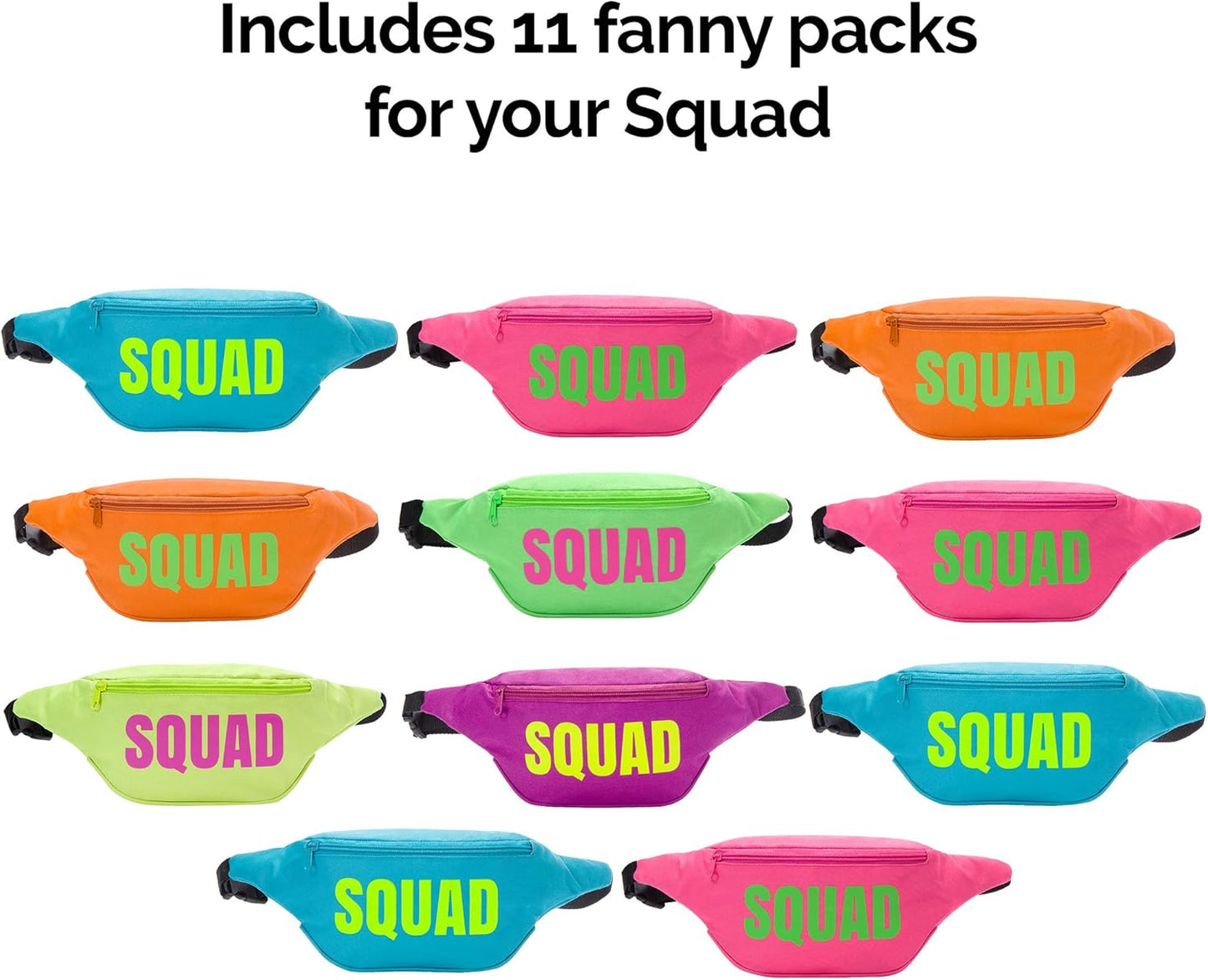 Bachelorette 80s Fanny Pack Set | 12 Pack | 1 Bride Fanny Pack and 11 Squad Fanny Packs | Bachelorette Party Favors