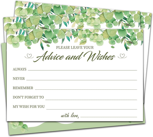Advice And Wishes Cards (25pcs), Greenery Advice Cards For Mr And Mrs, Bride And Groom, New Parents, Bridal Shower, Baby Shower, Engagement, Wedding, Bachelorette Party Games Decor -A11