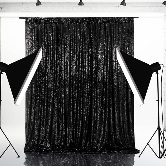 Eternal Beauty Black Sequin Backdrop, 5x7 Ft Halloween Glitter Background Curtains for Shimmer Photography Party Wedding Birthday Back Drop Decor