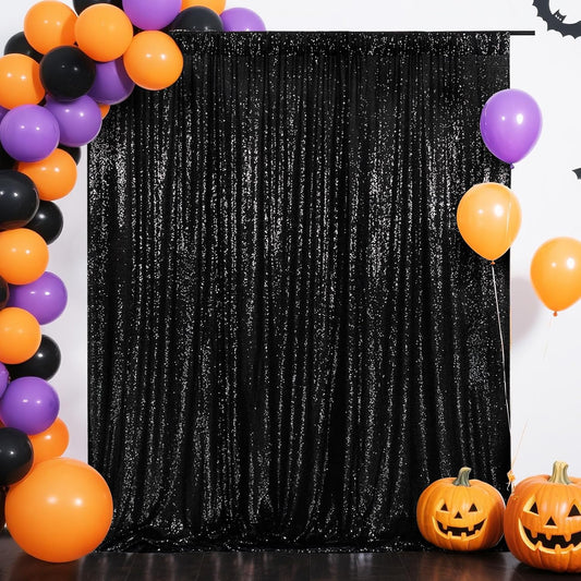 Eternal Beauty Black Sequin Backdrop, 8x10 Ft Halloween Glitter Background Curtains for Shimmer Photography Party Wedding Birthday Back Drop Decor