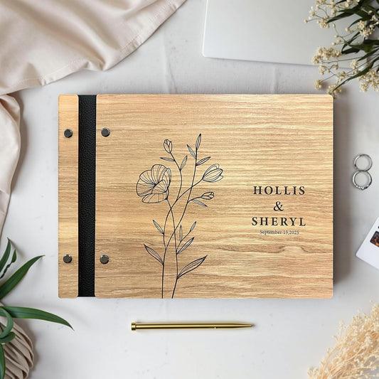 Personalized Wooden Wedding Guest Book, Custom Reception Sign Wooden Guestbook, Wedding Anniversary Birthday Decoration Supplies, Ideal for Photo Wedding Album, Photobooth Guestbook (Maple Wood)