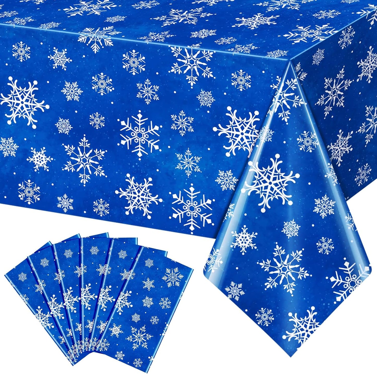 Jectivs 6 Pieces Christmas Snowflake Plastic Party Tablecloth Decorations,White Snowflake Blue Xmas Backdrop Sign Table Cover Banner for Winter Christmas Holiday Party Supplies,54x108 inch (Blue)