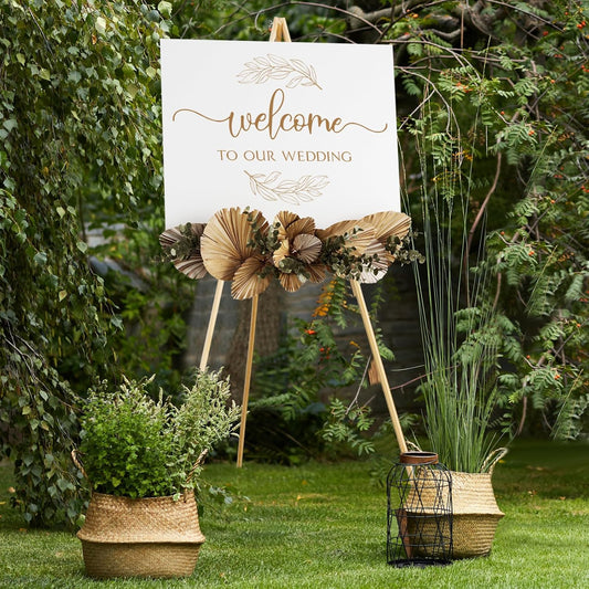 NianFeng Wooden Easel Stand for Sign, Easel Display Stand Floor for Wedding Sign with Adjustable Tray, 63-Inch, Tripod A-Frame Poster Light Duty, Welcome, Art Show & Baby Shower (Natural)