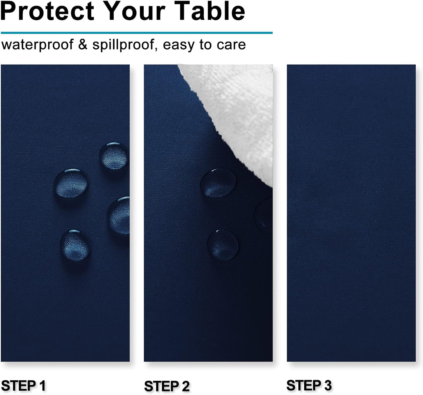 Hiasan Square Tablecloth - Waterproof and Spillproof Washable Fabric Table Cloth for Dining Room Kitchen, Navy Blue, 70 x 70 Inch