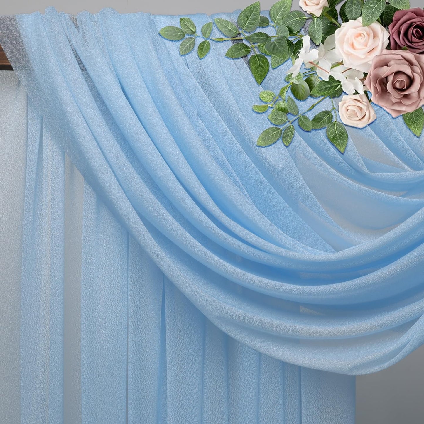 Wedding Arch Draping Fabric 2 Panels 28.7" x 20FT Baby Blue Sheer Chiffon Backdrop Drapes for Wedding Ceremony Birthday Party Bridal Shower Outdoor Decoration