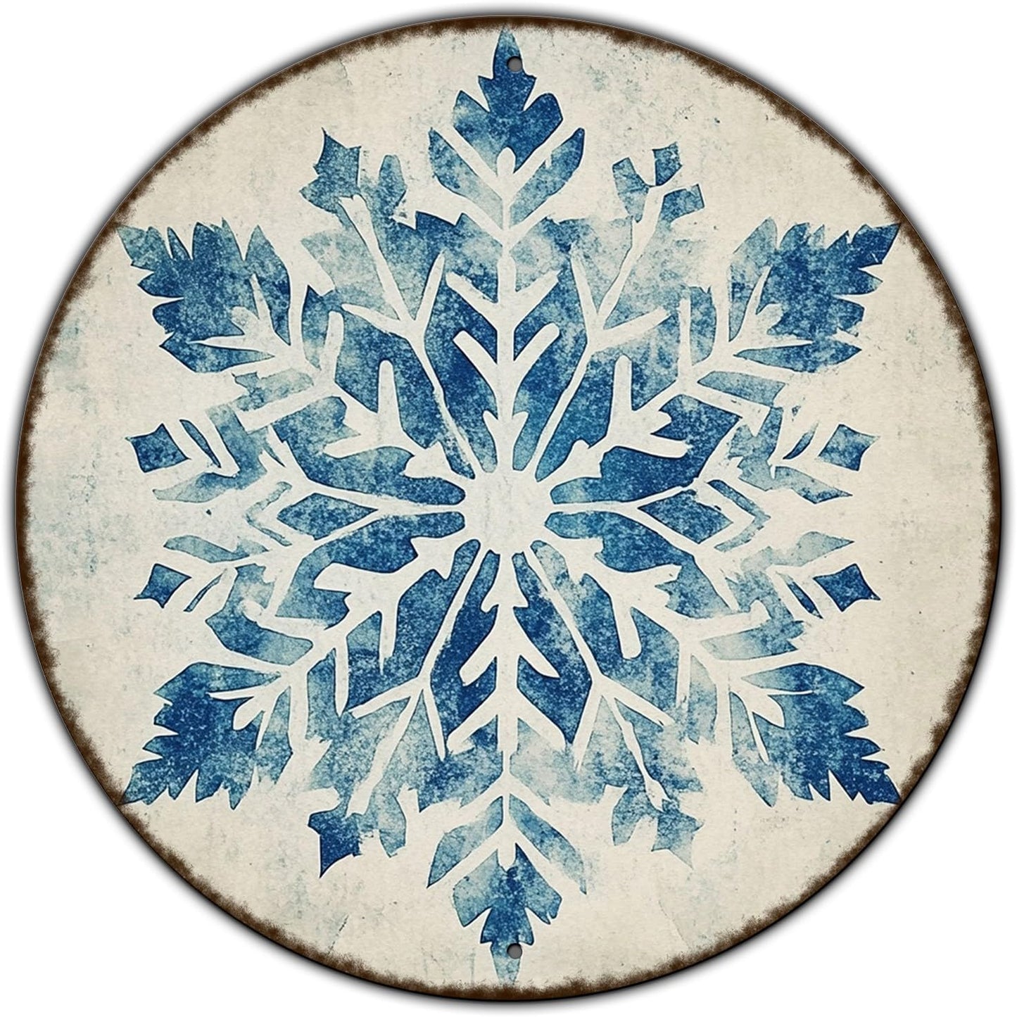 Round Christmas Metal Tin Sign Vintage Snowflake Signs Winter Christmas Sign Retro Wall Decor Tin Sign Funny Decorations for Home Cafes Office Store Pubs Tin Sign 8 * 8 in