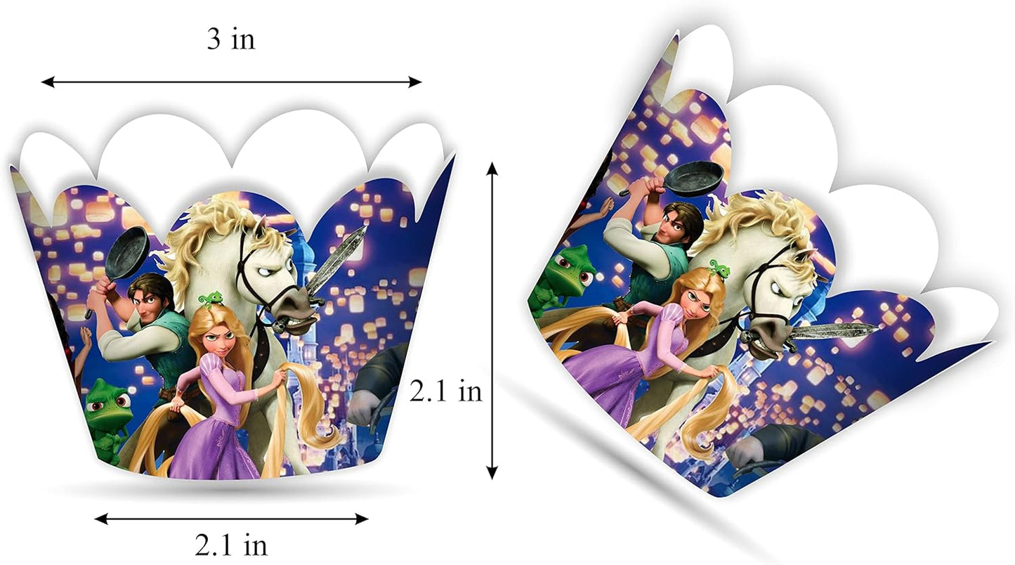 "Rapunzl Cupcake Wrappers – Princess Theme Cupcake Decoration for Birthday Party & Celebration – Tangled Inspired Cupcake Holders for Girls Princess Party Supplies, Dessert Table Décor"