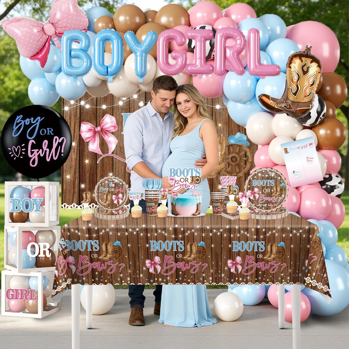 Cocomigo Boots or Bows Gender Reveal Decorations,Serves for 25