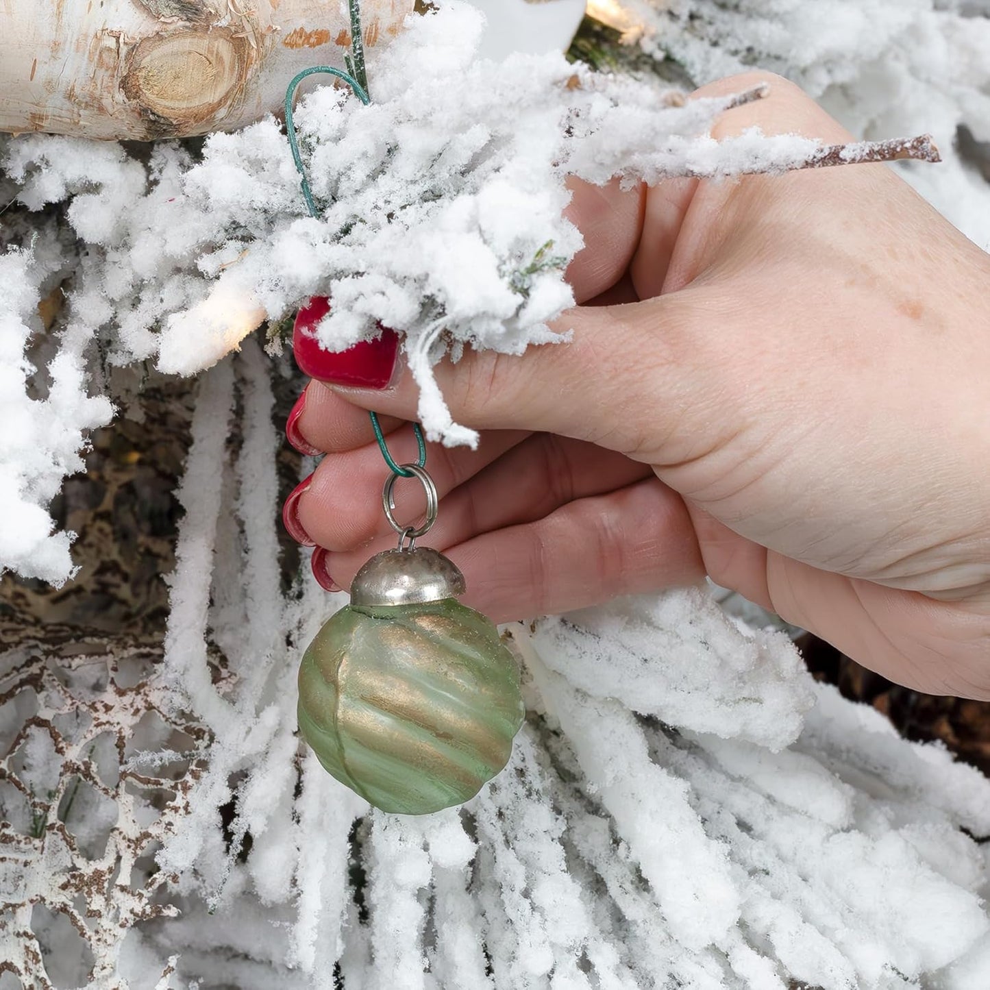 AuldHome Mercury Glass Finial Ornaments (Set of 12, Soda Glass, Small); Distressed Metal Antique Style Christmas Tree Decorations; 1.3 to 2-Inch Size