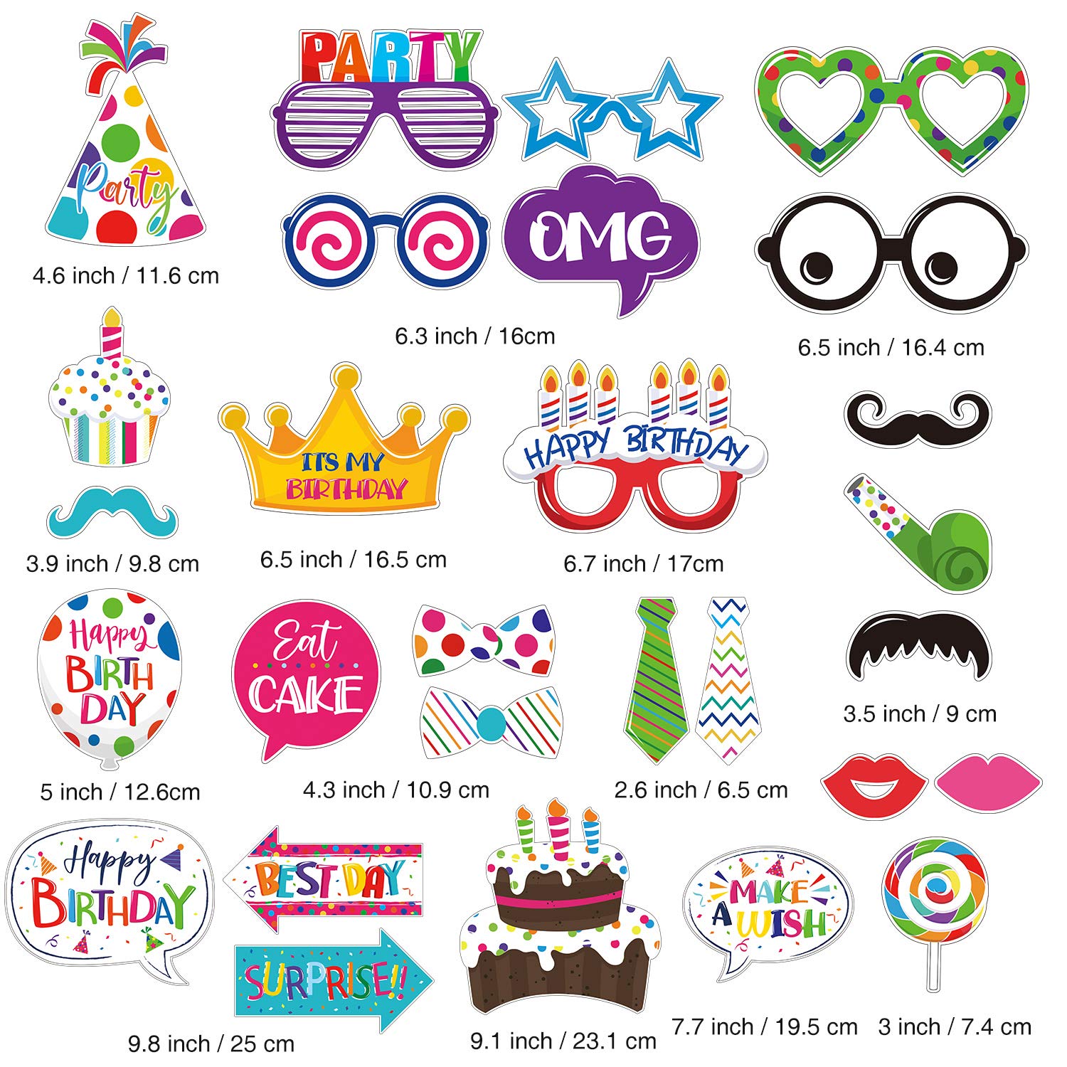 29 Pieces Birthday Photo Booth Props Kit Colorful Funny Kids Birthday Theme Table Centerpiece Craft