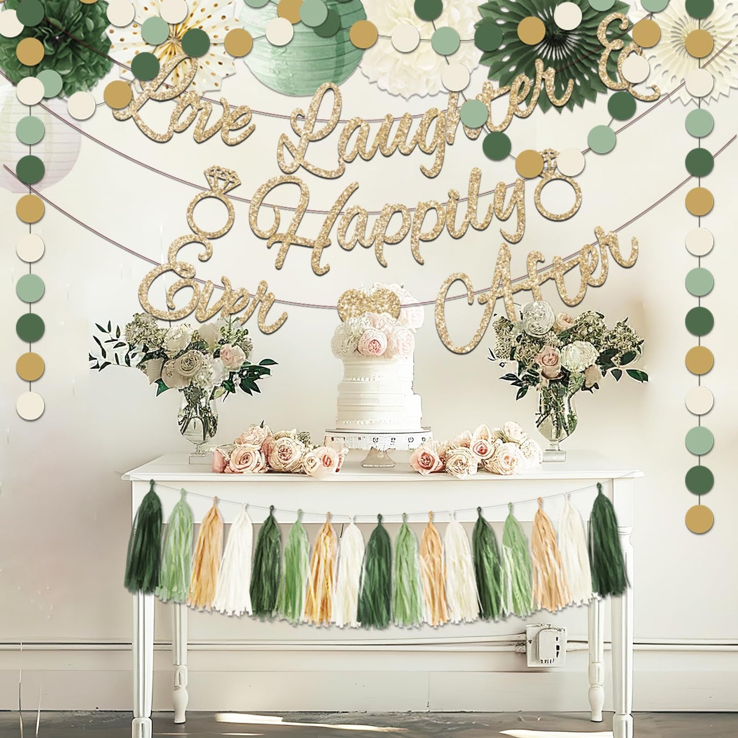 Bridal Shower Decorations,Sage Green Bridal Shower Decorations Includes Love Laughter Happily Ever