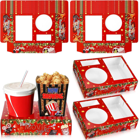 Faccito 36 Pcs Movie Night Snack Trays Movie Theater Snack Boxes Night Supply Disposable Paper Holder Tray for Popcorn Food Candy Drink Party 8 x 6 Inch(Red Green,Holly Style)