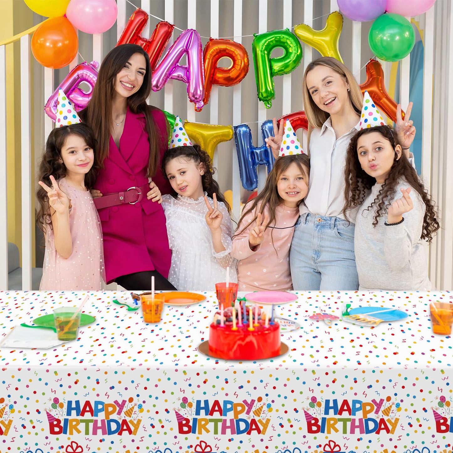 3 Pack Plastic Birthday Tablecloth, Disposable PE Happy Birthday Tablecloth