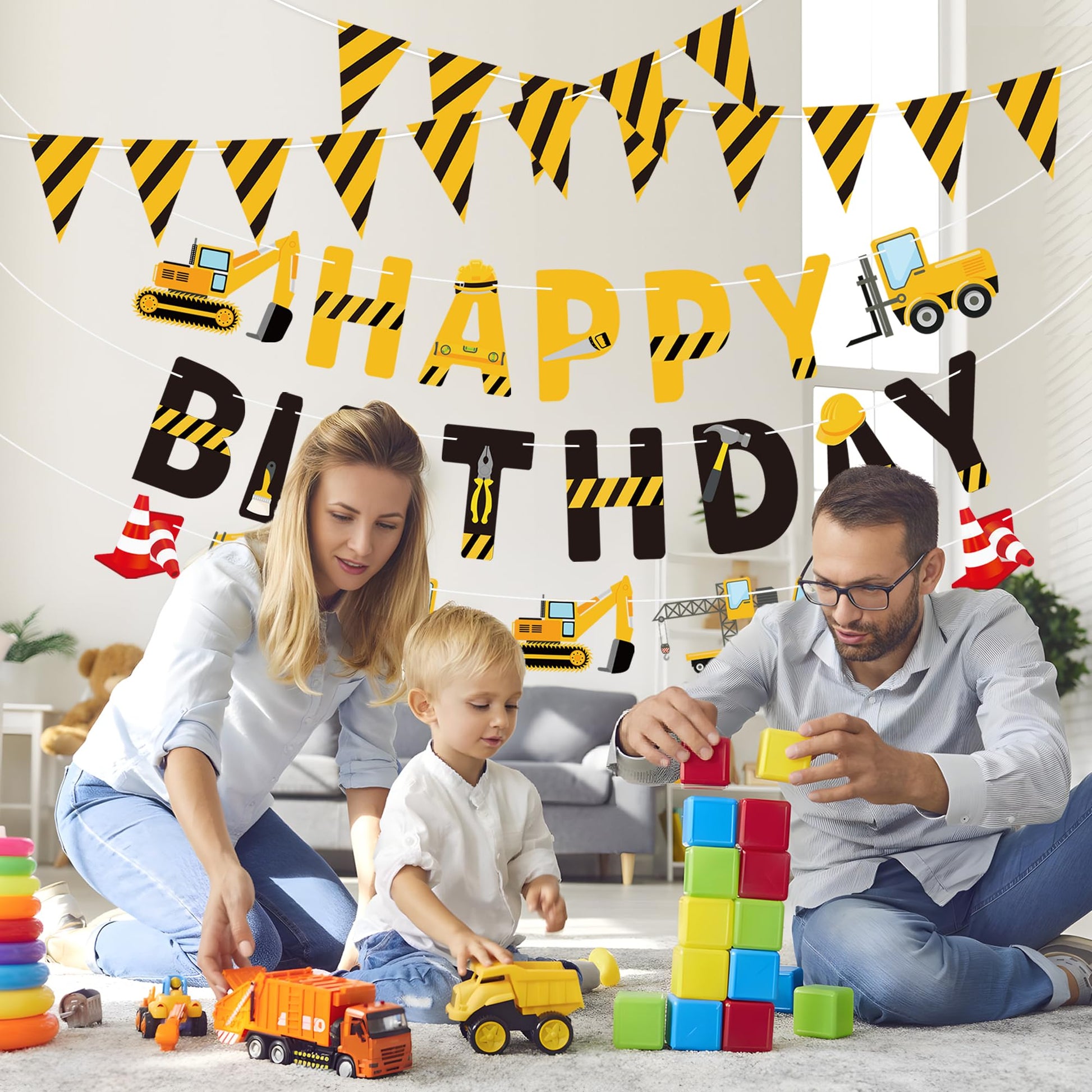 Construction Birthday Banners Vehicle Truck Paper Garlands Construction Pennant Flags Bunting