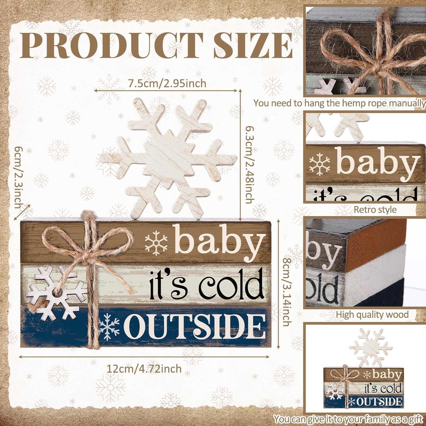 4 Pcs Winter Christmas Decor Winter Table Decorations Christmas Tiered Tray Decor Centerpiece Decorations Indoor Rustic Wooden Snowflake Block Sign Gift Farmhouse for Home Kitchen Shelf