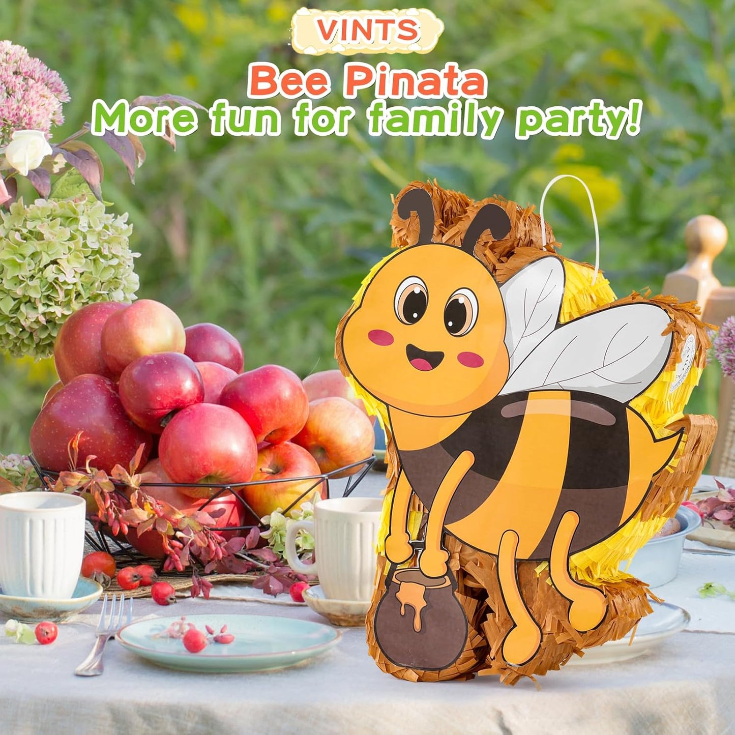 VINTS Bee Piñata Large Kids Bee Piñata with Blindfold Stick Confetti for Bee Themed Party Girl Boy Birthday Party Decoration(15.7×12.5×3.5in)