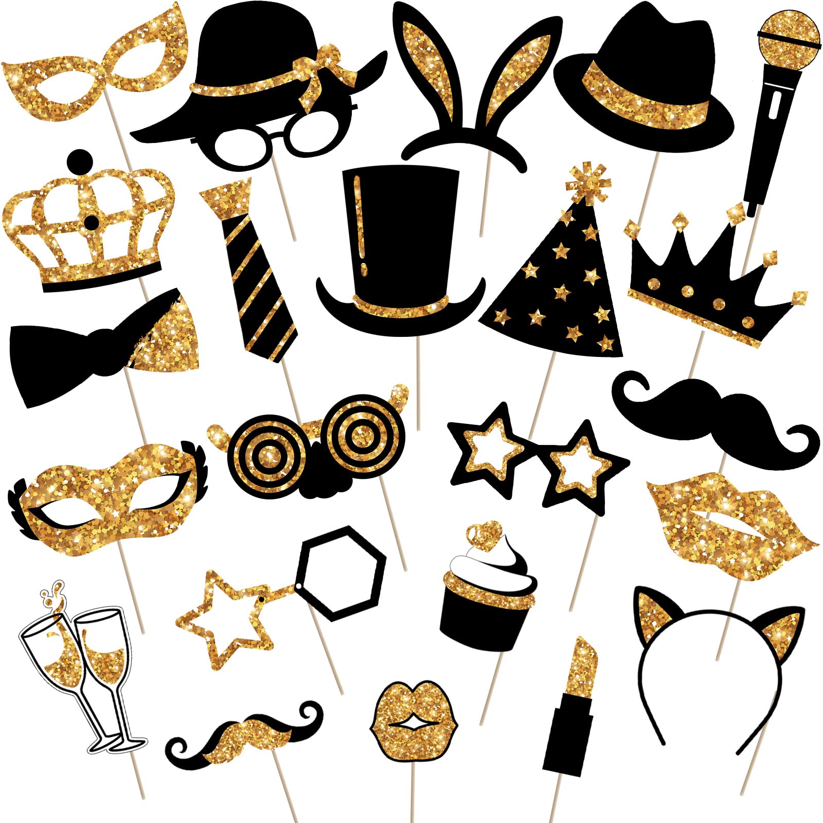Zonon 24 Pcs Funny Photo Booth Props Birthday Wedding Family Class Reunion Prom Disco Party