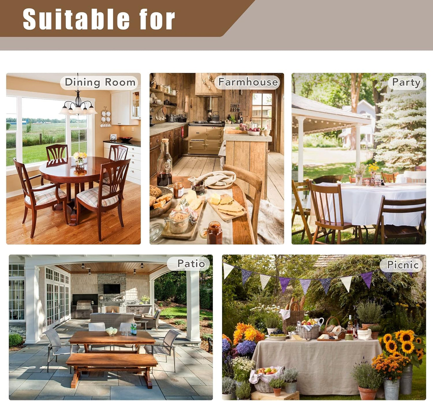 Fitable Nature Faux Linen Tablecloths Rectangle 60 x 84 Inch - 2 Pack Neutral Table Clothes for 4-6 Foot Tables, Wrinkle-Proof Faux Burlap Table Cover for Dining, Farmhouse, Outdoor Picnic, Camping