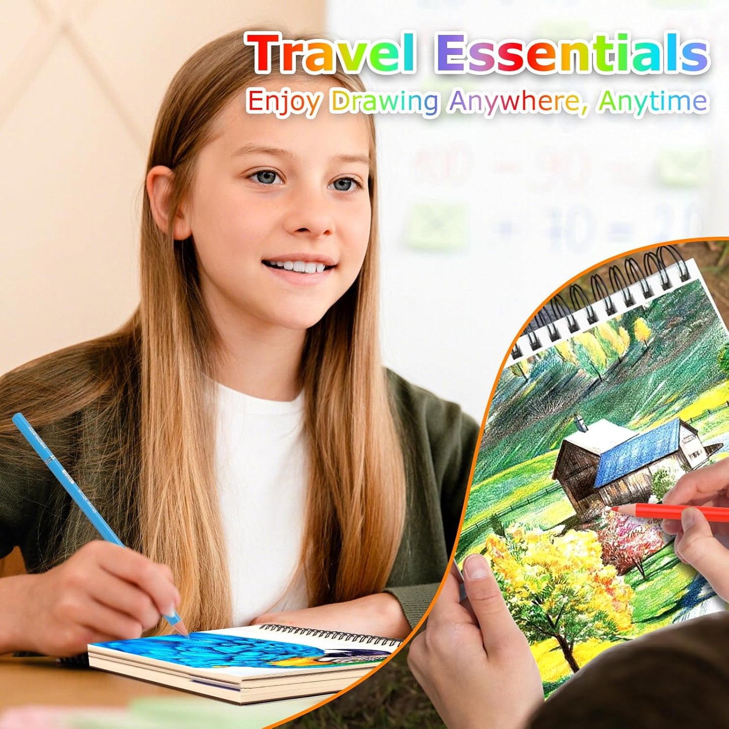 9" x 12" Sketch Book for Kids Adults, 1-Pack 50 Sheets Spiral Bound Art Sketchbook, Acid Free Artist Drawing Paper Pad for Beginners Artists, Kids Travel Essentials, Gifts for 6-14 Year Old Girl