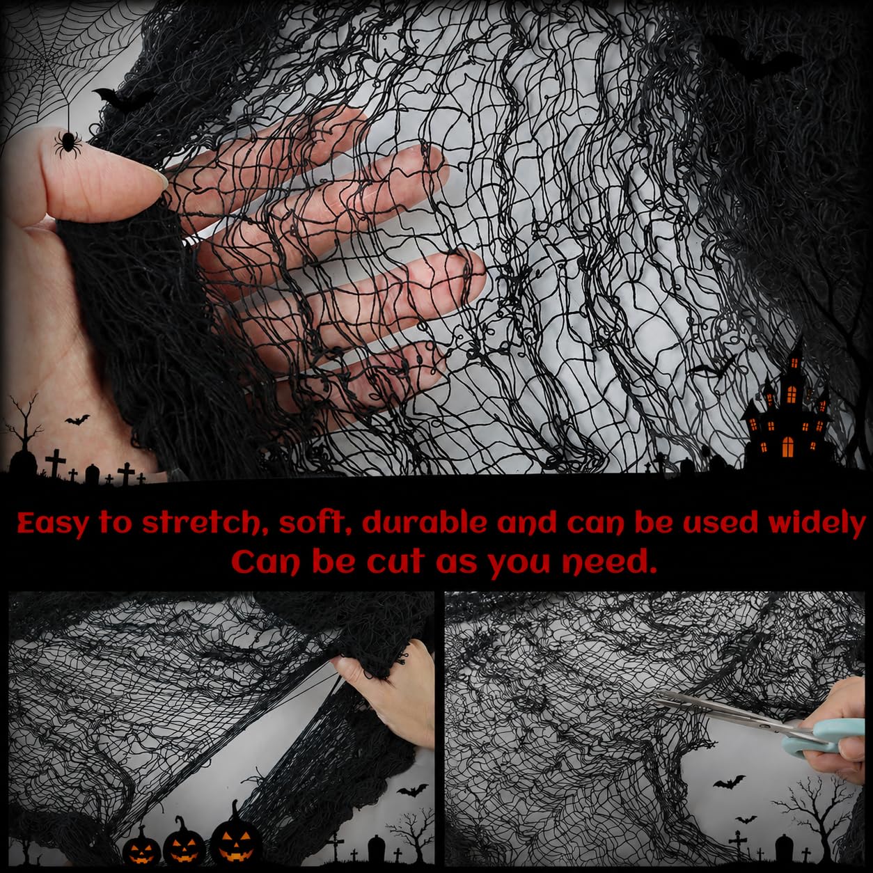 5 Pcs Black Halloween Gauze Creepy Cloth Fabric Tapestry Decor Decorations