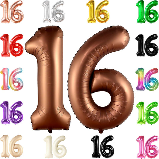 KatchOn Coffee Brown 1-Piece Number 16 Balloon - 40 Inch, Birthday Decorations for Girls and Boys
