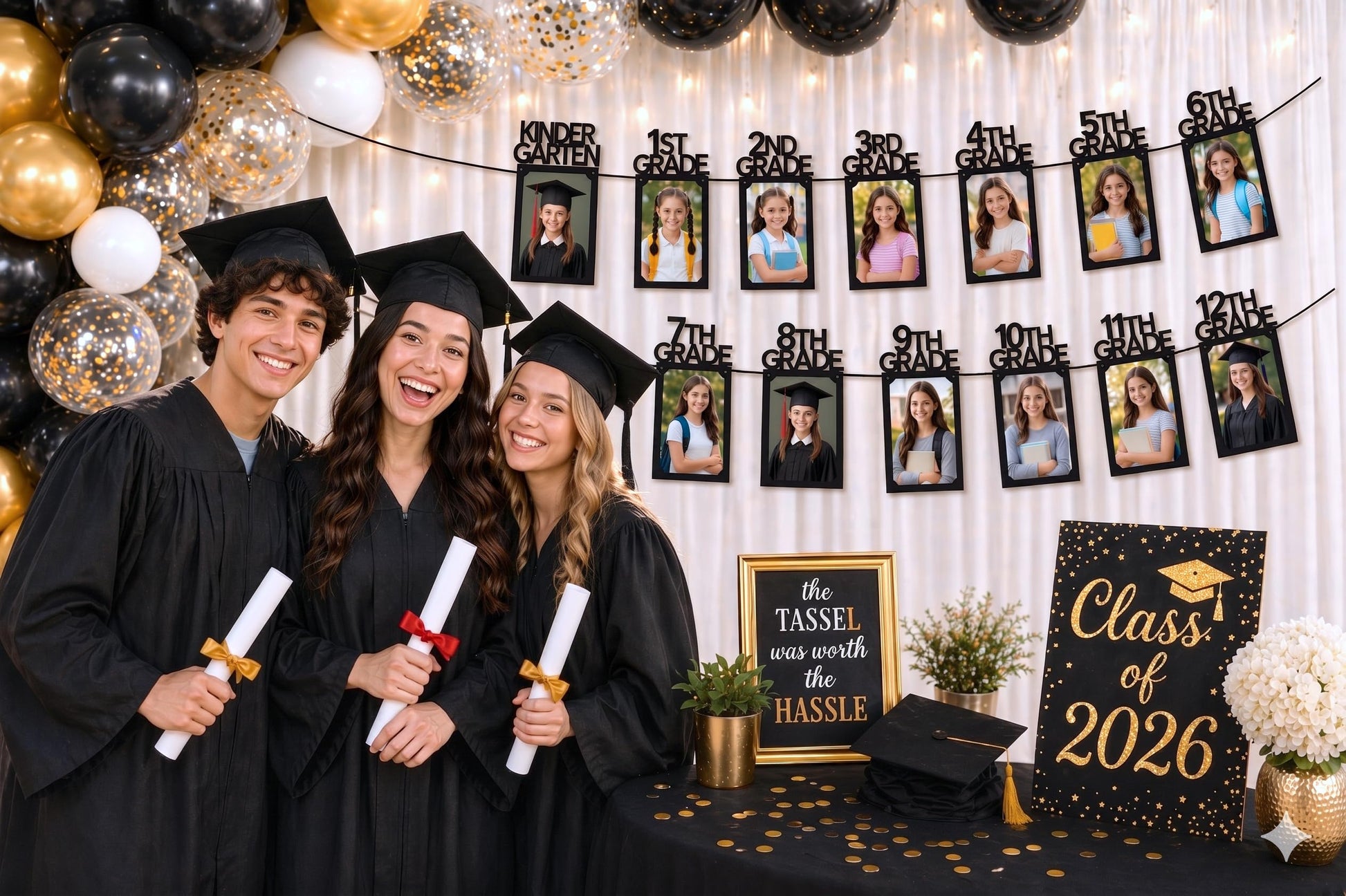 PartyHooman Graduation Photo Banner K-12, Kindergarten to 12th Grade for Middle/Junior, High/Senior