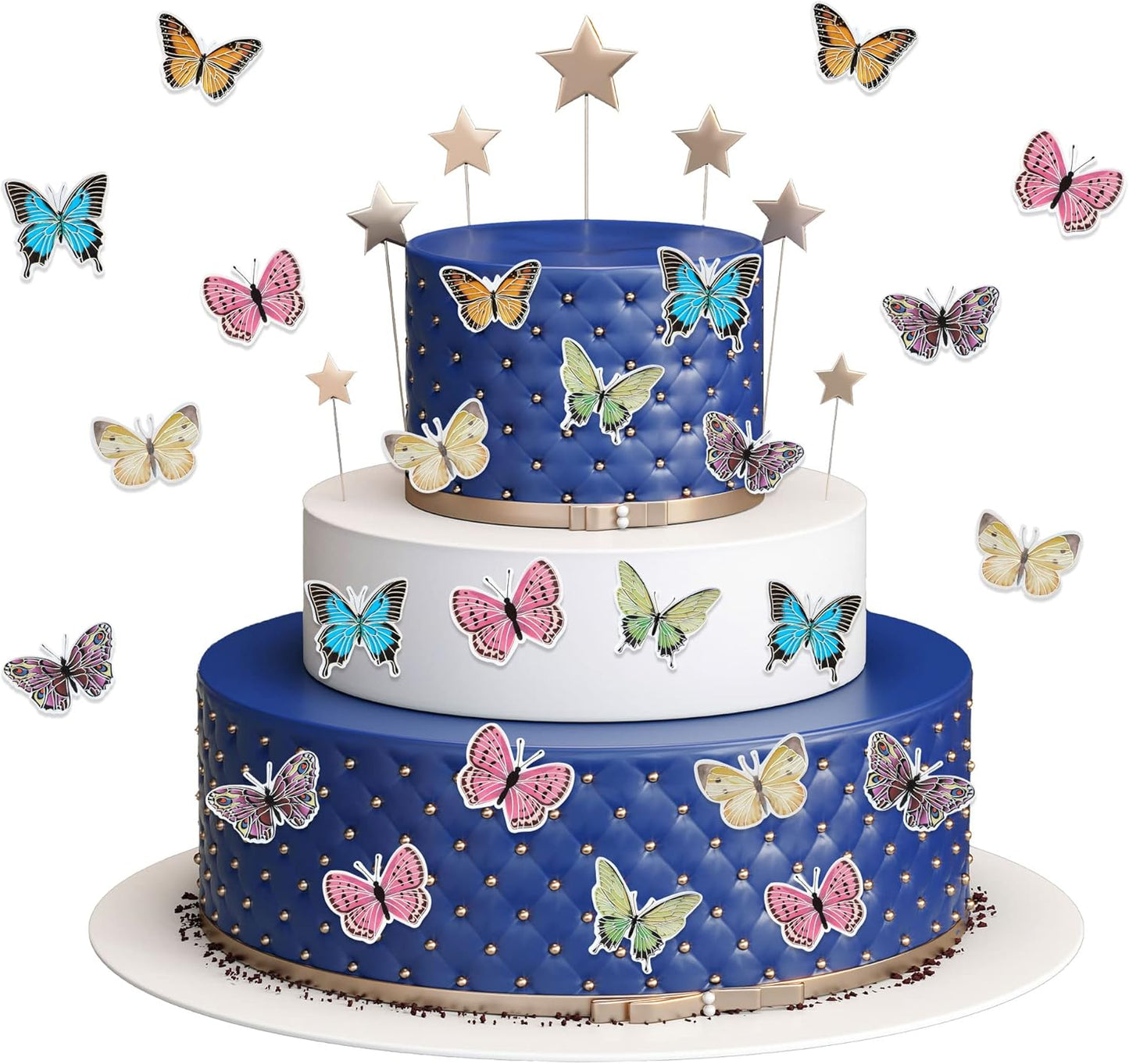 Gyufise 36Pcs Butterfly Cupcake Toppers - Lively Art 3D Butterfly Cake Decorations for Girls' Birthday, Wedding, Party - Multicolor