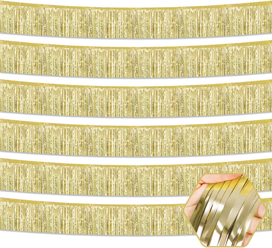 6 Pack 10 Feet Light Gold Foil Fringe Garland Metallic Tinsel Streamers Banner Wall Hanging Curtain Backdrop for Parade Floats, Birthday, Graduate, Mother's Day, Wedding Party Decoration