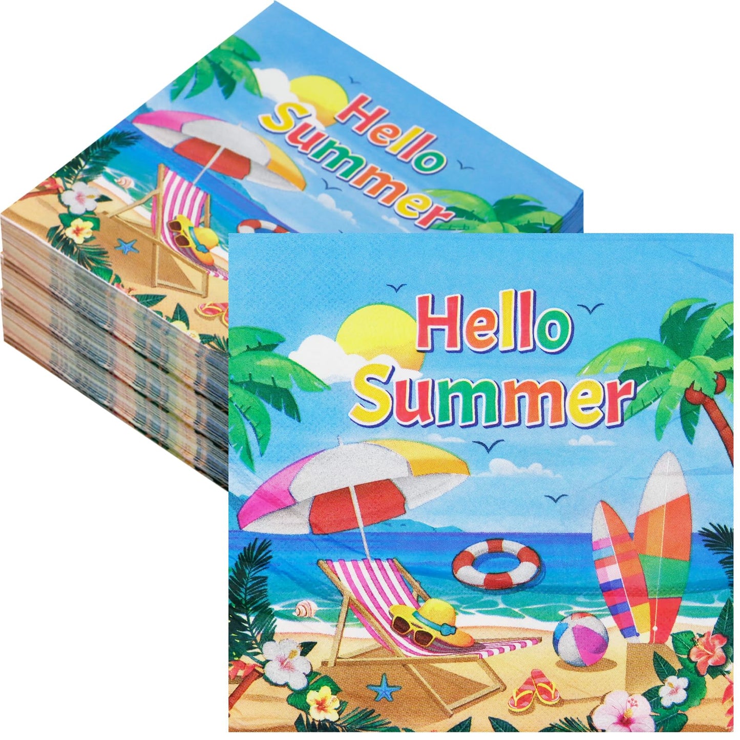 Decodinli 50 PCS Summer Beach Party Paper Napkins, Beach themed Disposable Napkins, Beach Birthday