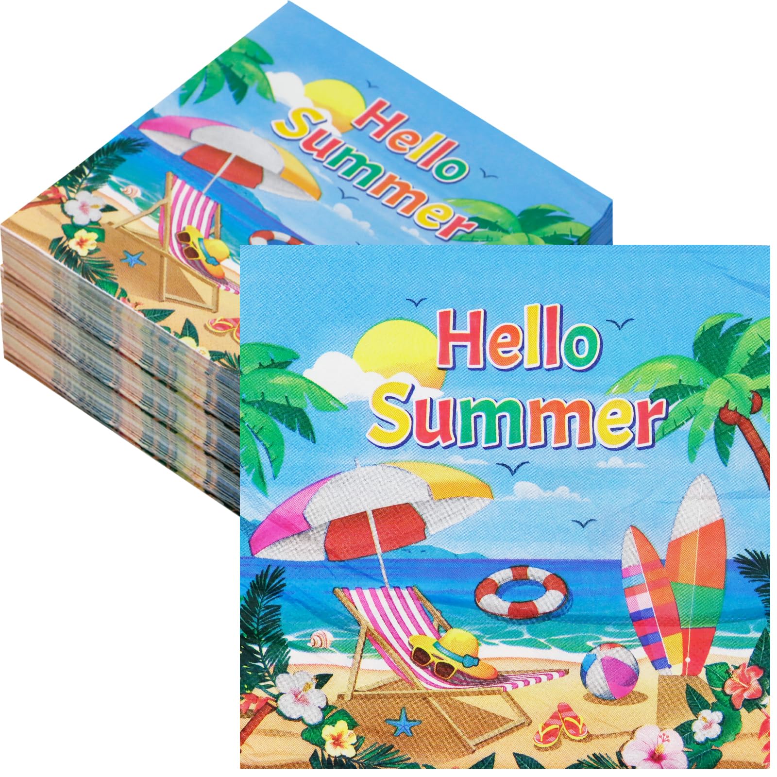 Decodinli 50 PCS Summer Beach Party Paper Napkins, Beach themed Disposable Napkins, Beach Birthday