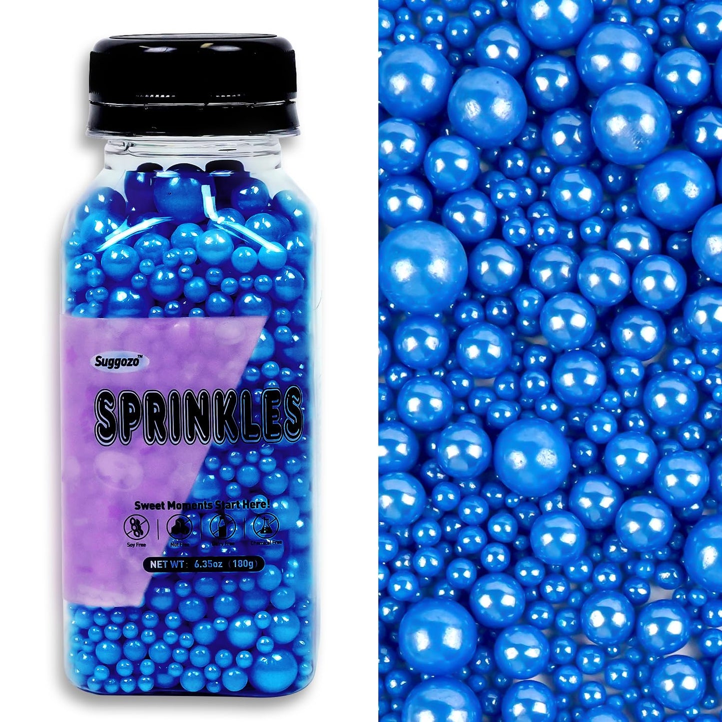 Edible Blue Sugar Sprinkles, Edible Sprinkles for Cake Decorating, Cupcake Toppers, Cake Decorations, Cookie Decoration, Wedding Party Supplies, 180g/6.35oz