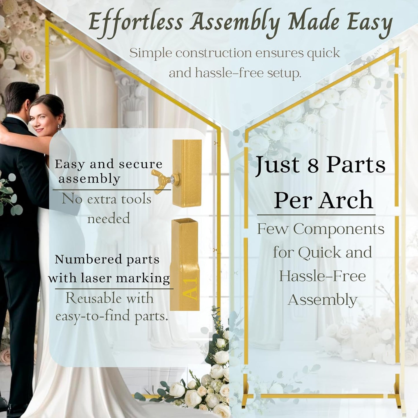 Wedding Arch Backdrop Stand for Parties Set of 2, 7FT/6.7FT Gold Wedding Arches for Ceremony - Reusable Metal Square Balloon Arch Frame for Birthday Party Bridal Baby Shower Graduation Decoration