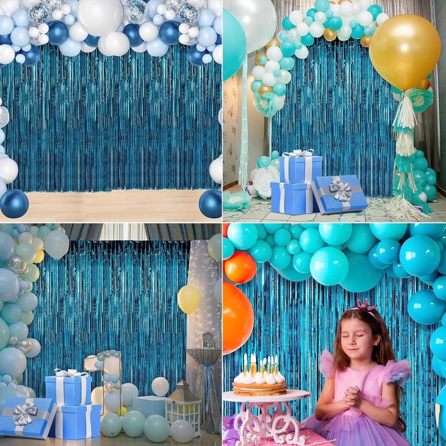 2 Pack Baby Blue Foil Fringe Curtains Door Streamers Party Decorations 3.3 x 8.2 ft, Tinsel Curtain Fringe Backdrop for Parties, Door Fringe Birthday Streamers, Photo Booth Backdrops, Party Decor