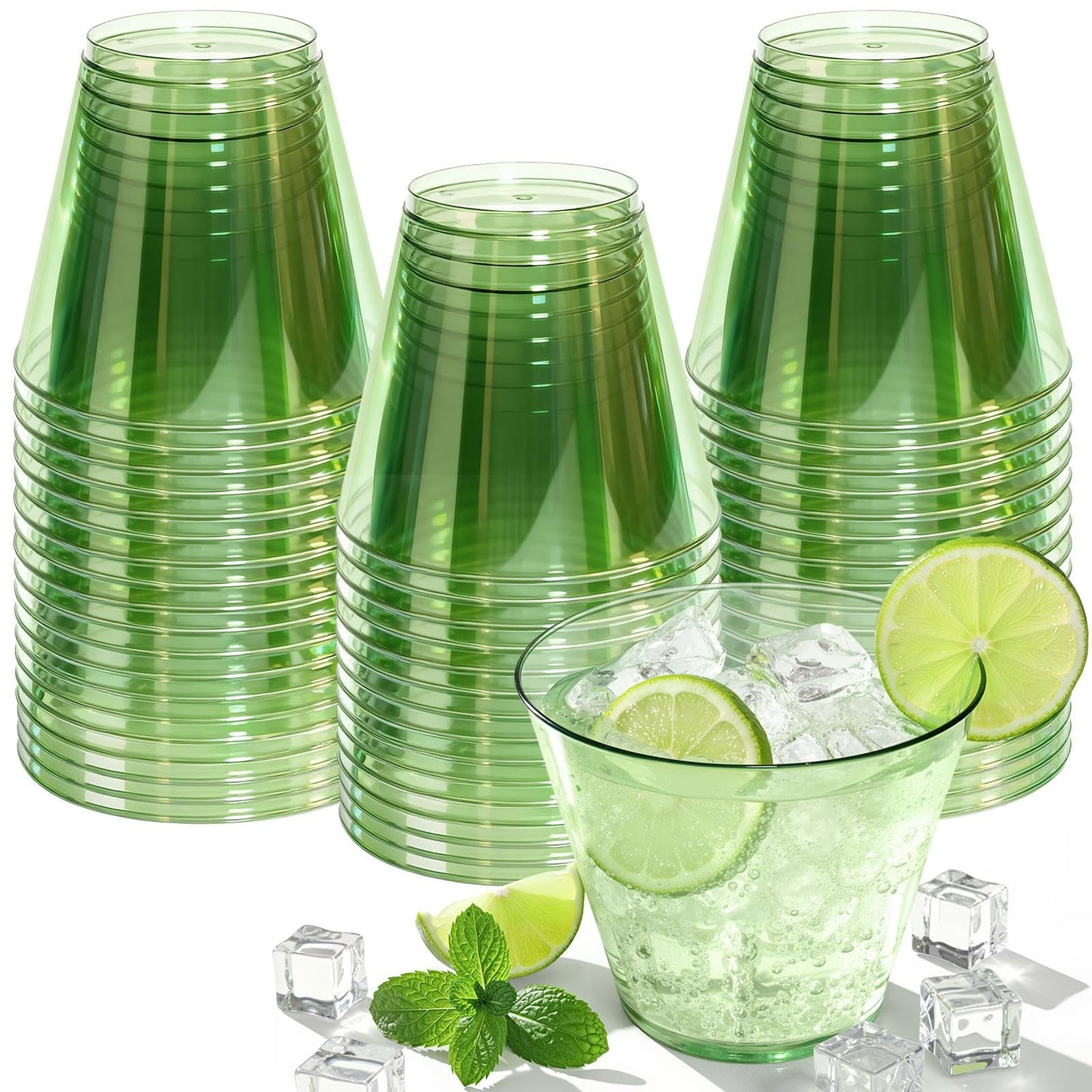 Glowserve 9 OZ Green Disposable Plastic Cups Cocktail Cup 50 Pack
