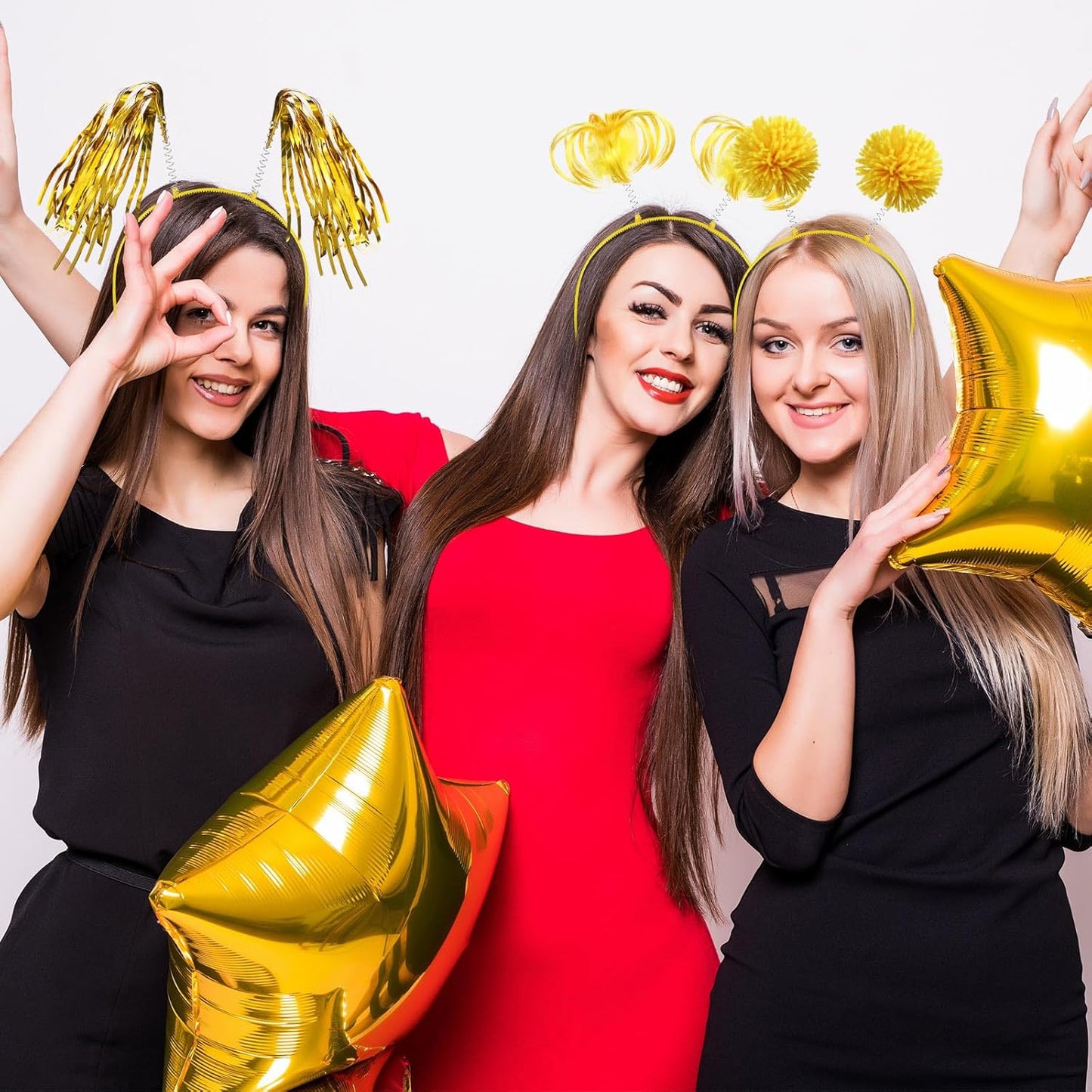 Censen 12 Pcs Halloween Pom Pom Party Headbands Tinsel Ponytails Spirit Head Bopper Headwear for Christmas Birthday Holiday