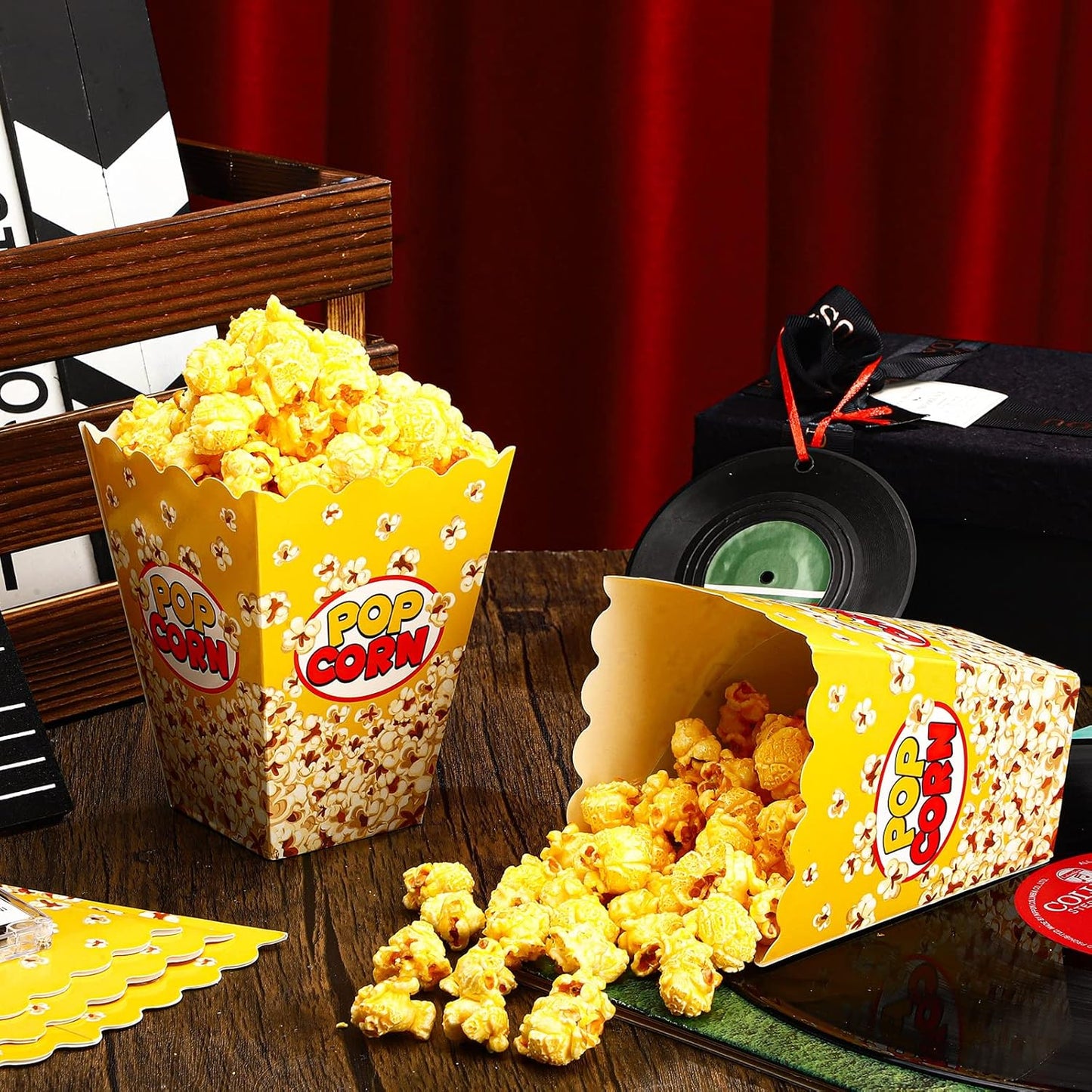 Panelee 100 Pack Popcorn Boxes for Movie Night 24oz Popcorn Disposable Paper Bucket Bags Bulk Snack Container Cups Holder for Christmas Party Carnival