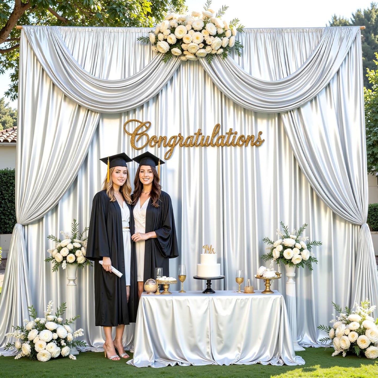 Silver Glitter Backdrop Curtain for Parties Wedding,10Ft x 10Ft Satin Shimmer Photo Backdrop,Non-Wrinkle Sparkle Drapes for Backdrop,Back Drop for Photography, Birthdays,Weddings,Prom