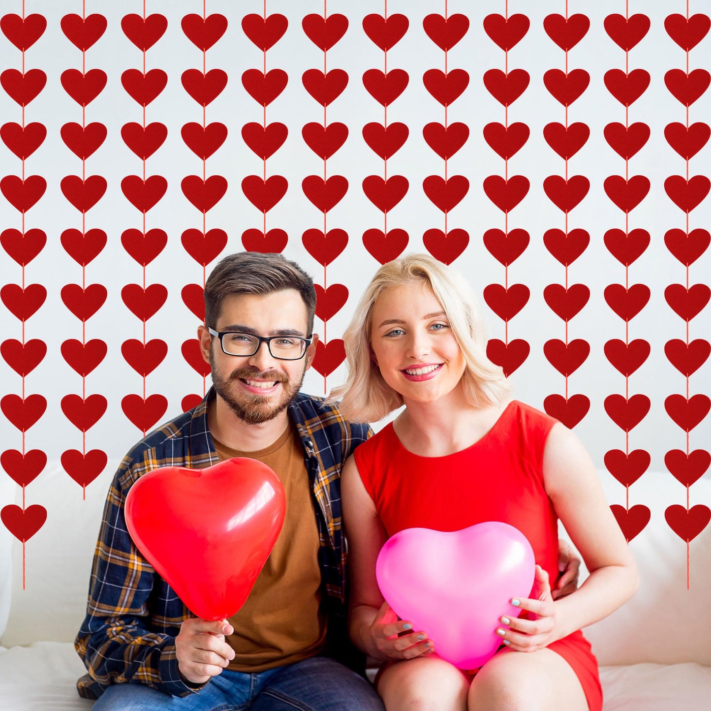 40PCS Valentines Day Decor, Red Heart Banner with Felt Hearts, Hanging Valentines Day Decoration
