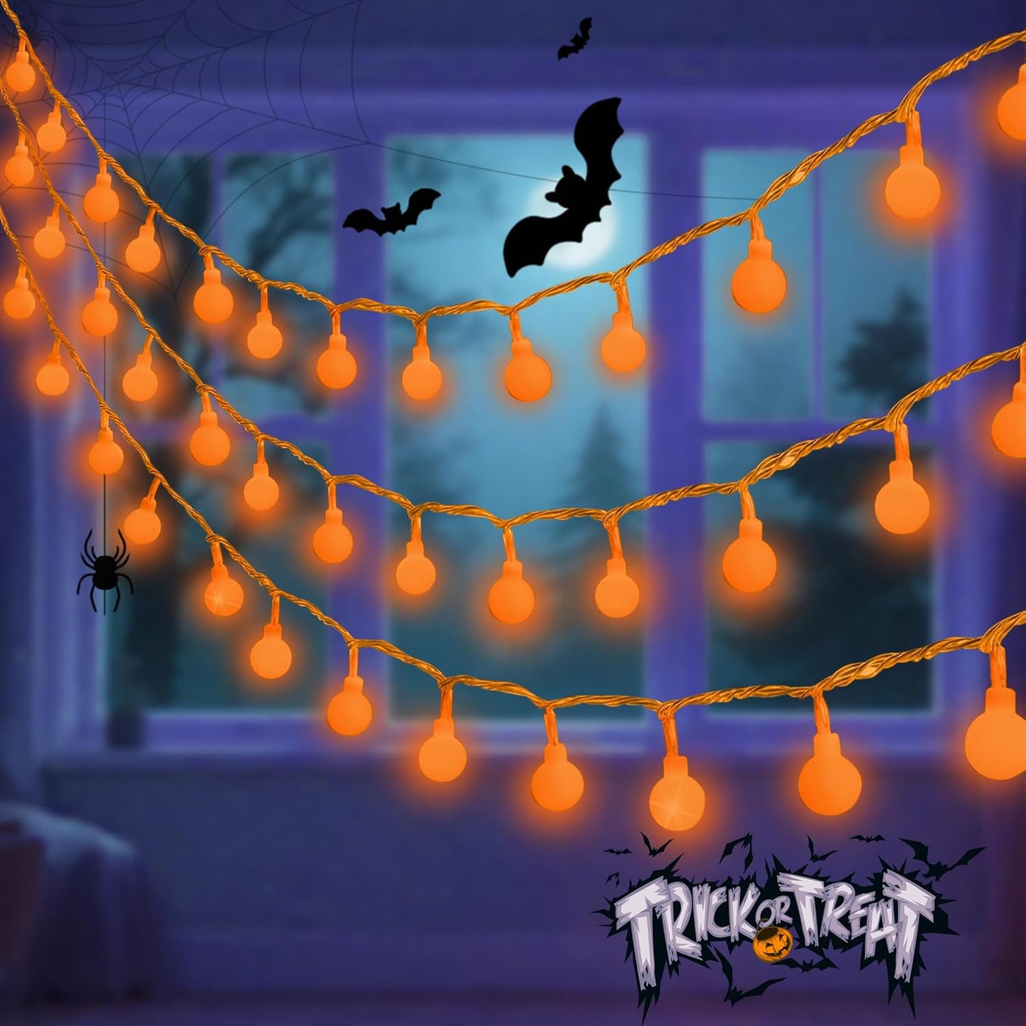 Connectable Orange Halloween Lights Outdoor Indoor - 43FT 100LED Globe String Lights Plug in with Timer, 13 Modes Fairy Light Waterproof for Party Halloween Decorations Bedroom Decor