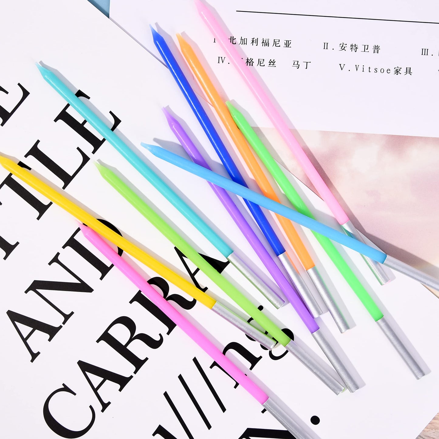 PHD CAKE 40-Count Rainbow Long Thin Birthday Candles, Cake Candles, Birthday Parties, Wedding
