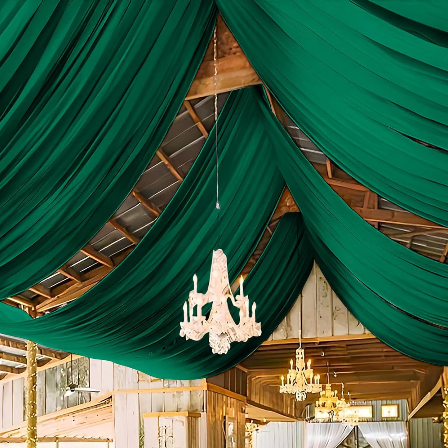 6 Panels Emerald Green Ceiling Drapes for Wedding 5ftx20ft Chiffon Fabric Arch Draping Curtains Sheer Drapery for Party Ceremony Birthday Baby Shower Reception Stage Swag Ceiling Decorations