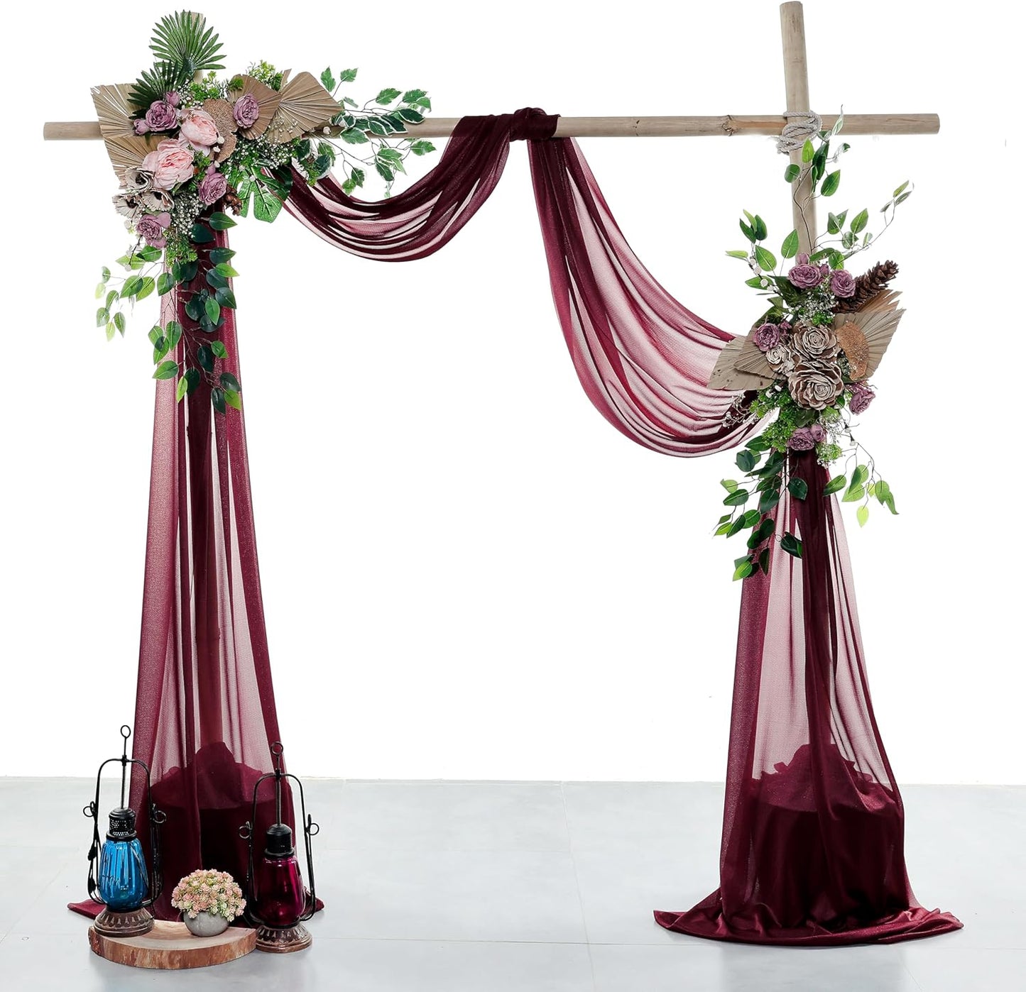 VDS Pack of 1 Panel (30 Inch X 30 Feet) Wedding Arch Draping Fabric Sheer Chiffon Fabric Drapery for Wedding Ceremony Reception Swag Backdrop Canopy Chuppah ARBO Altars Decoration (Burgundy)