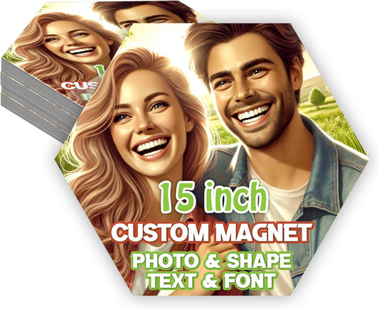 KETABAO – 15" Custom Hexagon Refrigerator and Car Magnets - Personalize with Photos of Your Home, Office and Vehicle